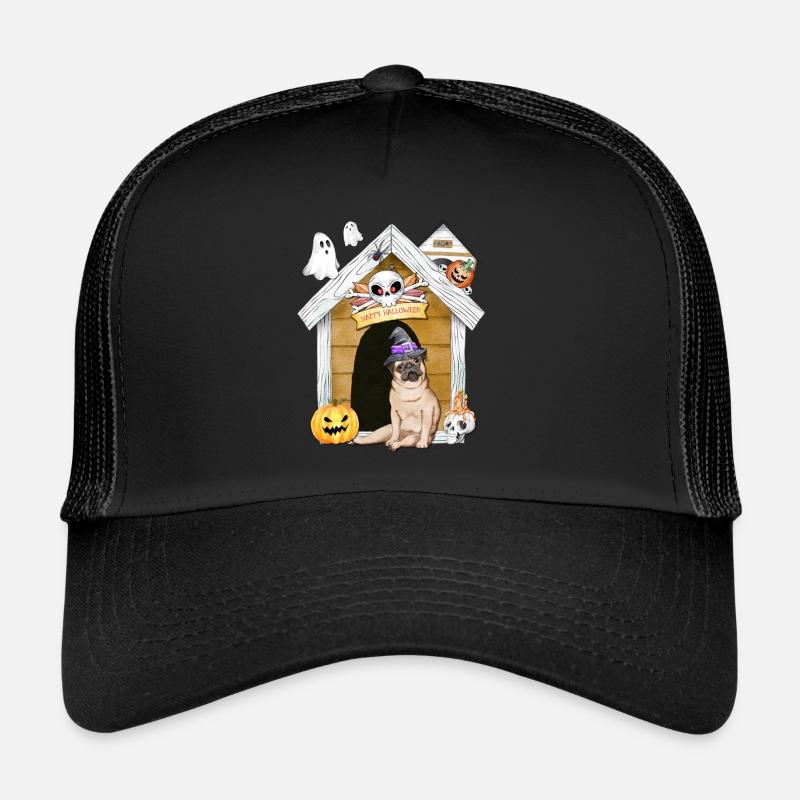 Halloween Mops Hund Hexe Trucker Cap
