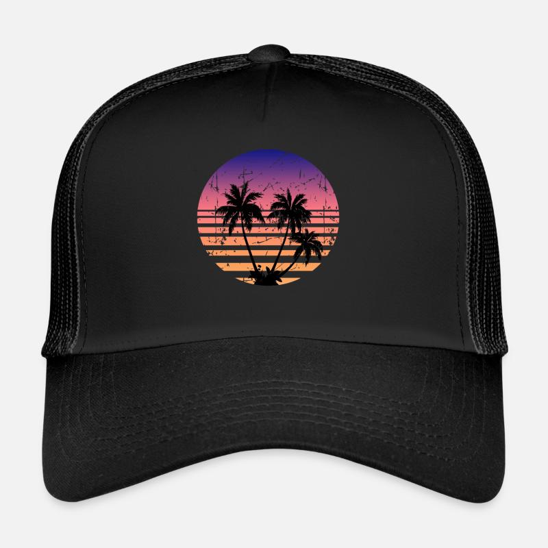 Palmen Retro Sonne - Trucker Cap - Schwarz/Schwarz
