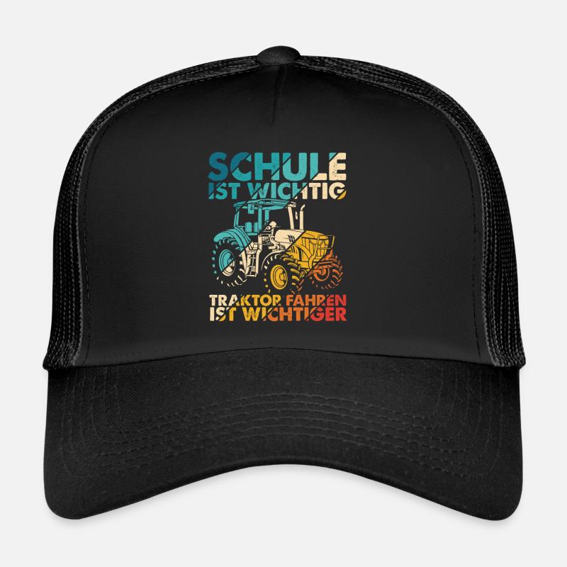 Traktor Spruch Schule Ist Wichtig Traktor Jungen T - Trucker Cap - Schwarz/Schwarz