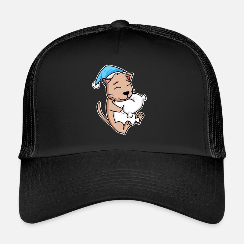 Chat avec bonnet de couchage et oreiller Casquette trucker 