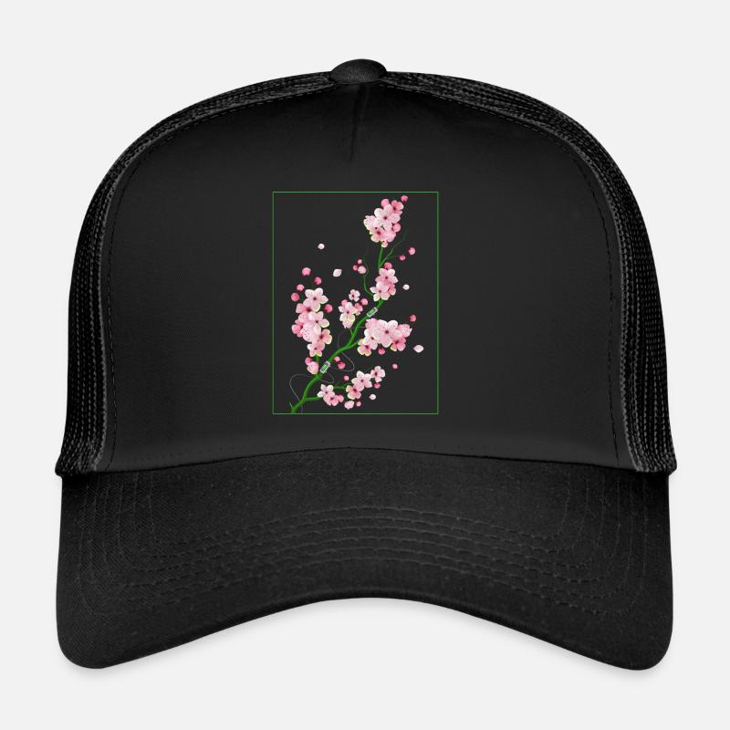 Biopunk Sakura Kirschblüte Biopunk-Ästhetik - Trucker Cap - Schwarz/Schwarz