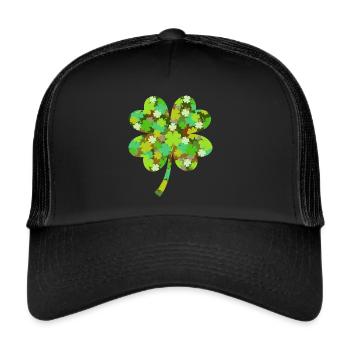 Clover Shamrock Built Of Little Shamrocks St. - Trucker Cap - Schwarz/Schwarz - Vorne