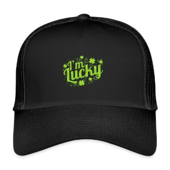 J’ai de la chance Logo avec des trèfles pour la Saint-Patrick - Casquette trucker  - noir/noir - Devant