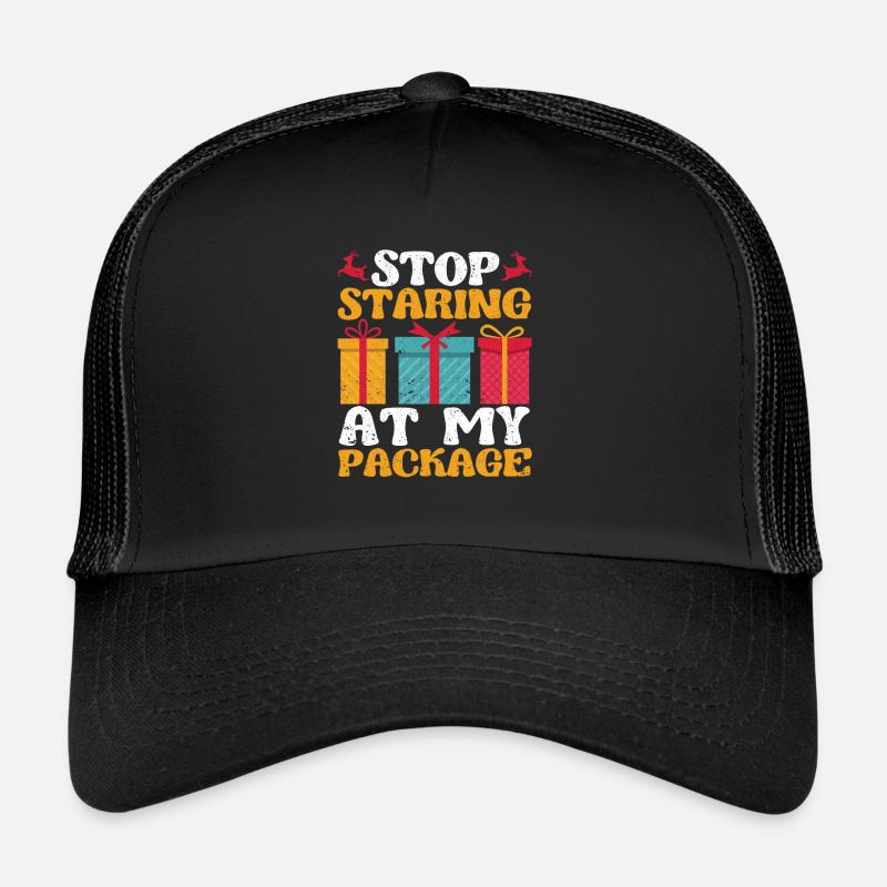 Stop Staring At My Package Merry Christmas Trucker Cap