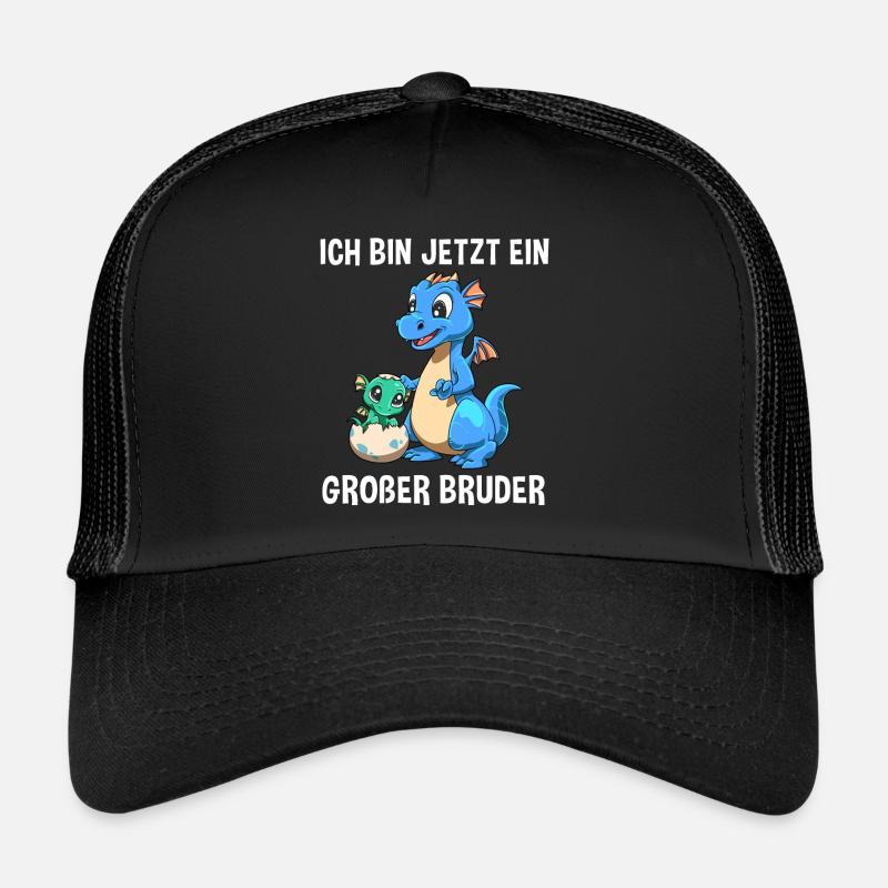 Drachen Großer Bruder Shirt - Geschwister - Trucker Cap - Schwarz/Schwarz