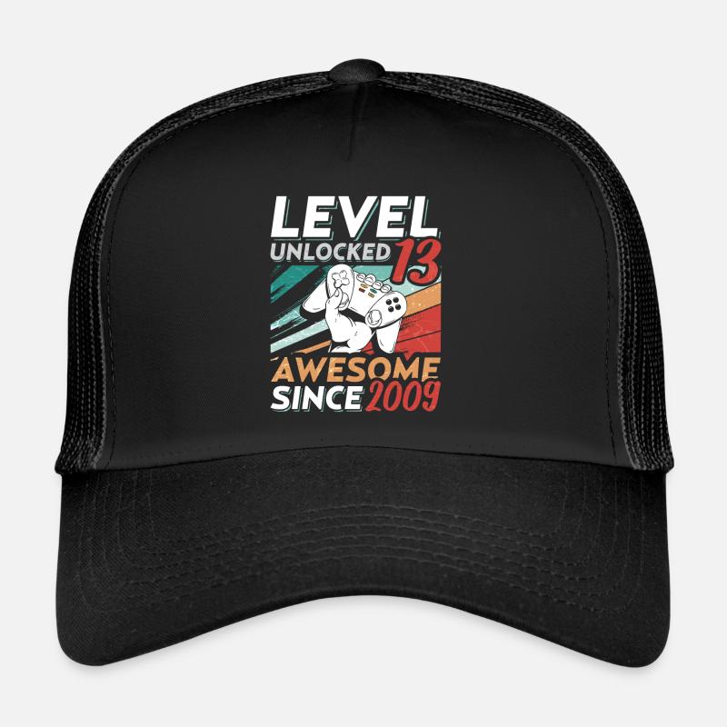Level 13 Birthday 13 Year Old 2009 Gaming Video - Trucker Cap - Schwarz/Schwarz
