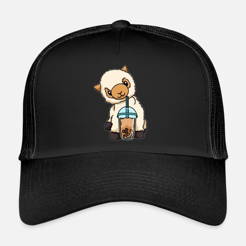 Kawaii Bubble Tea Lama Trucker Cap