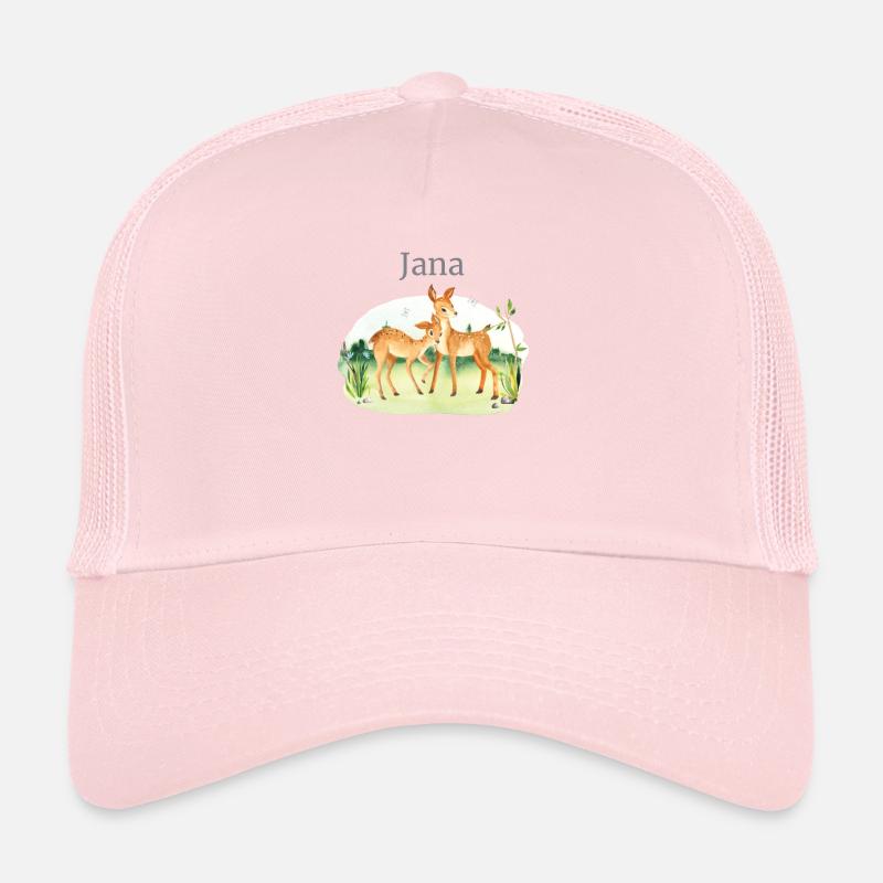 Forêt Animaux Cerf Fleurs Nom Jana Casquette trucker 