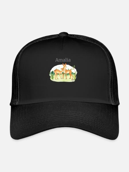 Forest Animal Deer Flowers Name Amalia - Trucker Cap - black/black - Front