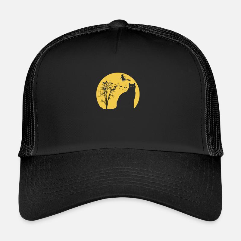 Halloween mit schwarzer Katze Süßigkeiten - Trucker Cap - Schwarz/Schwarz