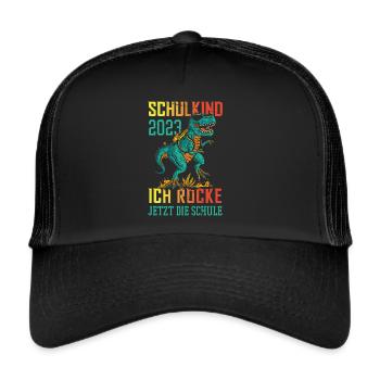 Dino Schulkind 2023 Ich Rocke Jetzt Die Schule - Trucker Cap - Schwarz/Schwarz - Vorne