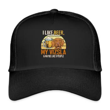 Vizsla Bier Retro Vintage Ungarischer Vizsla - Trucker Cap - Schwarz/Schwarz - Vorne