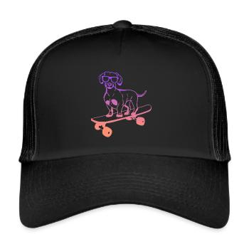 Skateboard Dackel Skater Stunt Skateboarding - Trucker Cap - Schwarz/Schwarz - Vorne
