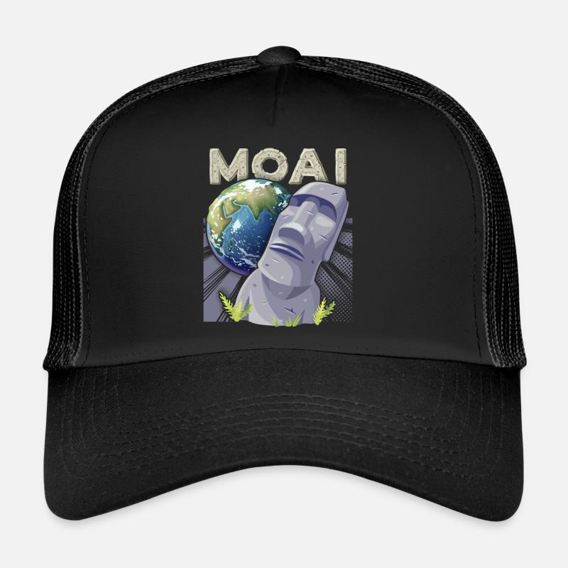 Osterinsel, Moai, Steinköpfe, Rapa-Nui - Trucker Cap - Schwarz/Schwarz