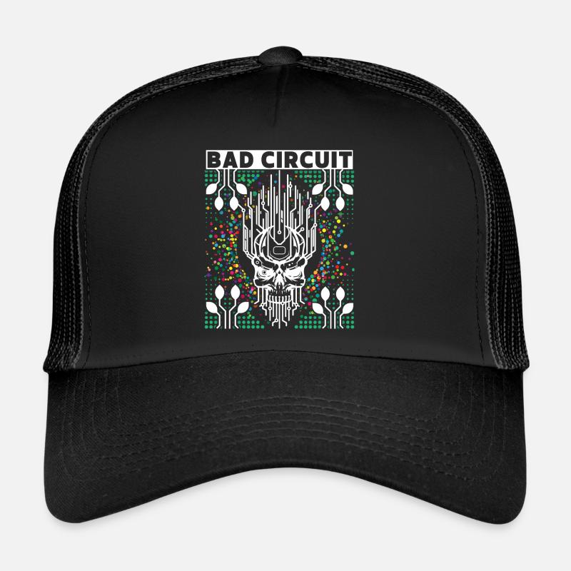 Computer Platine, Schaltkreis, Totenkopf Spruch - Trucker Cap - Schwarz/Schwarz