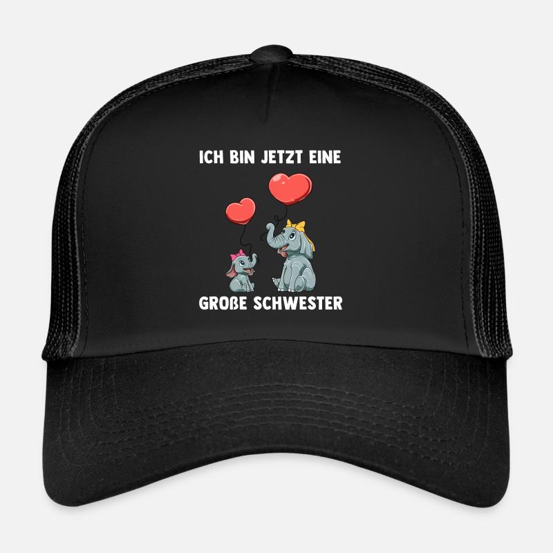 Elefanten Große Schwester Ich bin jetzt ein Große - Trucker Cap - Schwarz/Schwarz