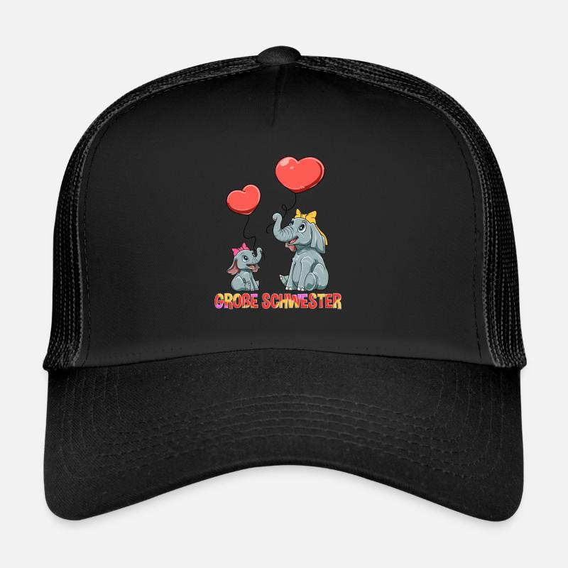 Große Schwester Elefanten Geschwister Kinder - Trucker Cap - Schwarz/Schwarz