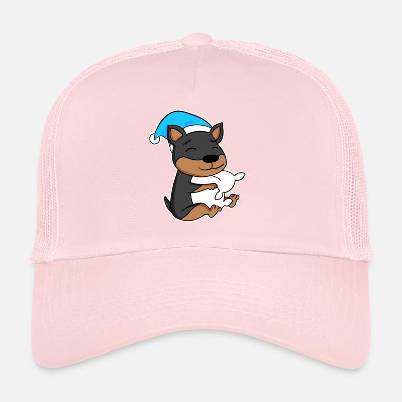 Dog Dwarf Pinscher with pillow and sleeping cap Trucker Cap