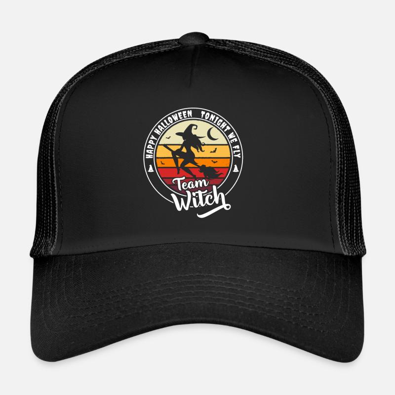 Happy Halloween Team Witch « ce soir nous volons » - Casquette trucker - noir/noir