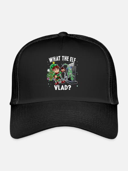 Funny Elf Pumping Gas Christmas Funny - Trucker Cap - black/black - Front