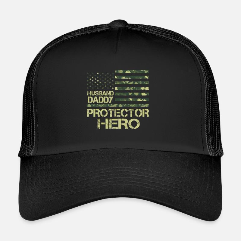 Husband Daddy Protector Hero Vathers Day Papa USA Trucker Cap