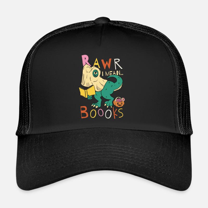 Reading Teacher Halloween T-rex Ghost With Book Trucker Cap