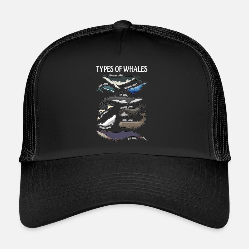 Types de baleines illustres anglais - Casquette trucker - noir/noir