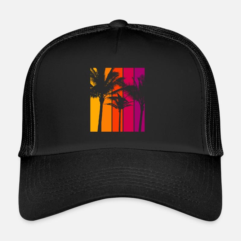 Vintage Palm Trees Beach Sunset Trucker Cap