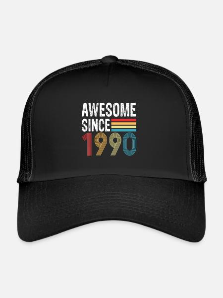 Awesome Since 1990 Birthday 1990 Vintage 1990 - Trucker Cap - black/black - Front