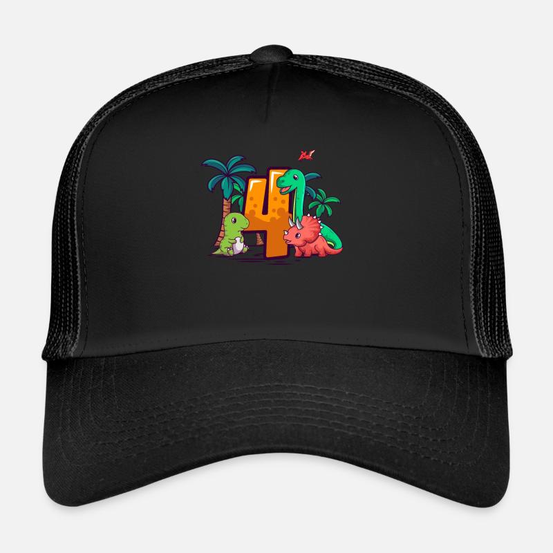 4th Birthday Trex Triceratops Dinosaur 4 years Trucker Cap