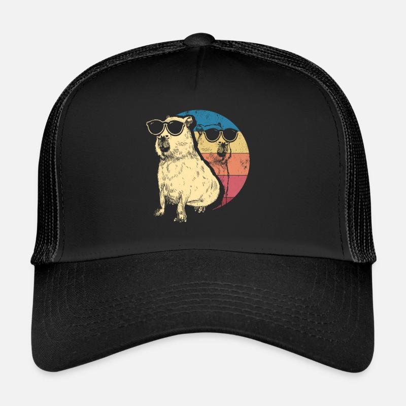 Retro Capybara Mit Sonnenbrille Vintage Capibara - Trucker Cap - Schwarz/Schwarz