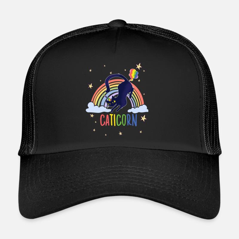 Caticorn Cute Cat Holder Rainbow Unicorn Cat Trucker Cap