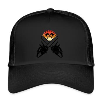 Kettensäge Axt Förster Holzfäller Säge Kette - Trucker Cap - Schwarz/Schwarz - Vorne