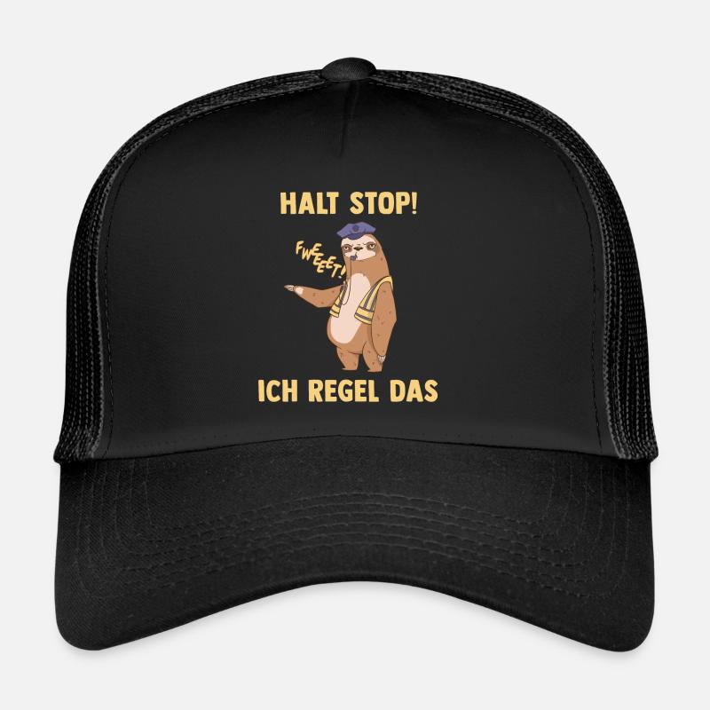 Halt Stop Ich Regel Das - Lustiges Faultier - Trucker Cap - Schwarz/Schwarz