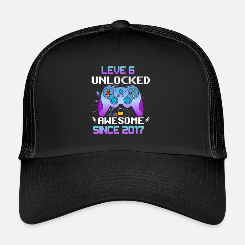 Level 6 Unlocked Awesome Since 2017 Funny Gamer Trucker Cap