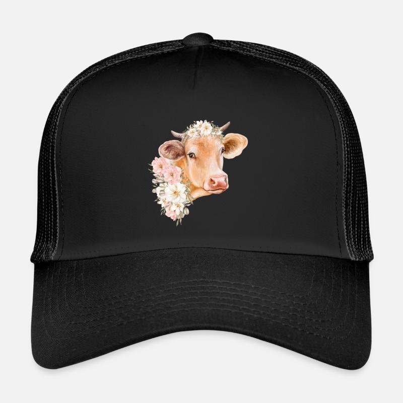 KUH MIT BLUMEN - Trucker Cap - Schwarz/Schwarz