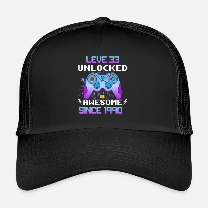 Level 33 Unlocked Awesome Since 1990 Funny Gamer Trucker Cap