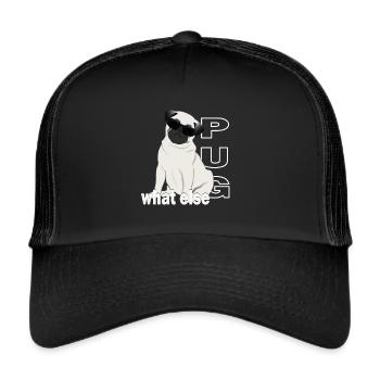 Mops find ich cool, Mops-Design für Hundeliebhaber - Trucker Cap - Schwarz/Schwarz - Vorne