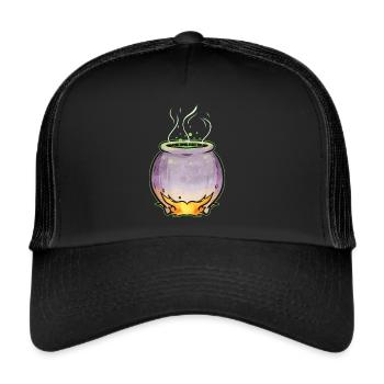 Copper Pot With Witch Magic Potion Halloween - Trucker Cap - black/black - Front