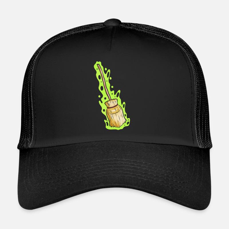Magic Witch Broom With Green Shimmer Halloween Trucker Cap