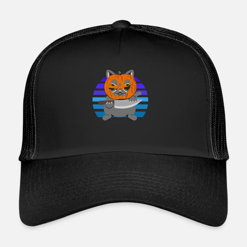 Halloween Cat Pumpkin Head Trucker Cap
