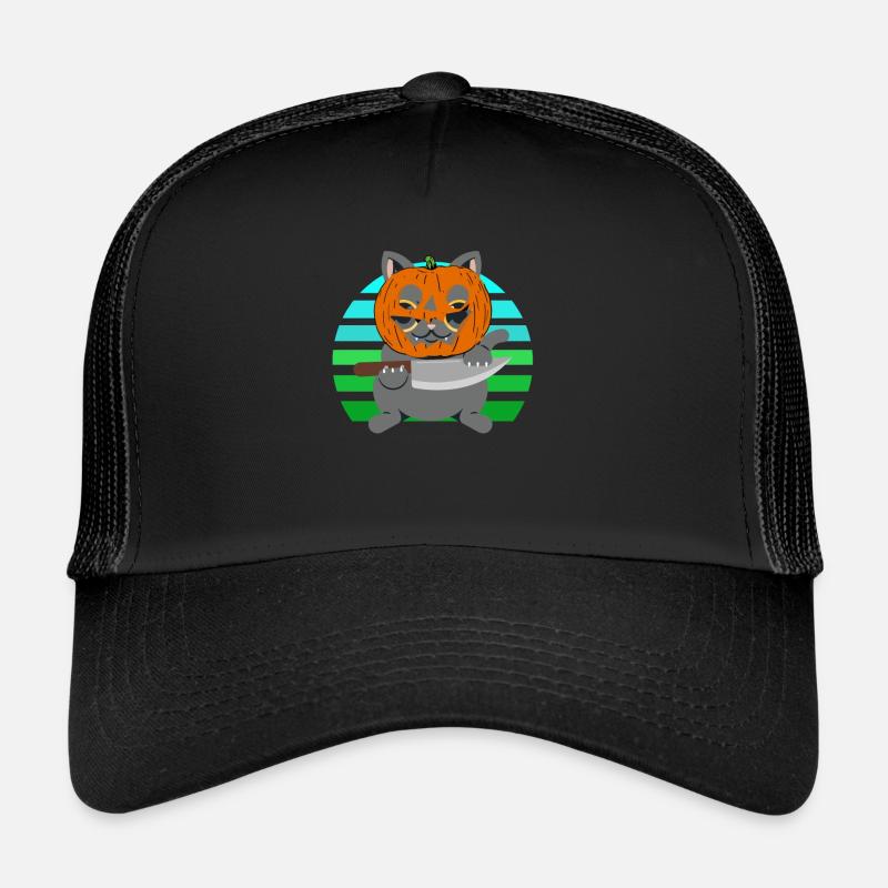 Halloween Cat Pumpkin Head Trucker Cap