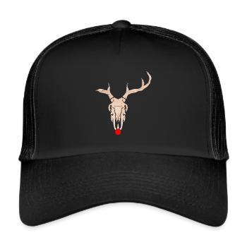 Rudolph Reindeer Skull With Red Nose Christmas - Trucker Cap - Schwarz/Schwarz - Vorne