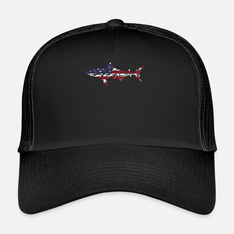 Great White Shark American Flag Shark Fish White S Trucker Cap
