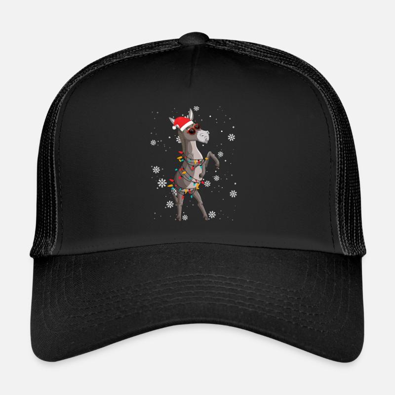 Weihnachtsmann Esel Weihnachtsbaum Lichter Lustig - Trucker Cap - Schwarz/Schwarz