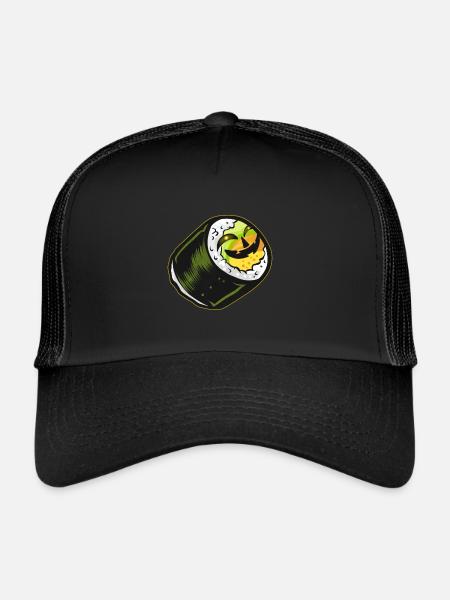 Maki Sushi Jack O Lantern Face Costume Halloween - Trucker Cap - Schwarz/Schwarz - Vorne