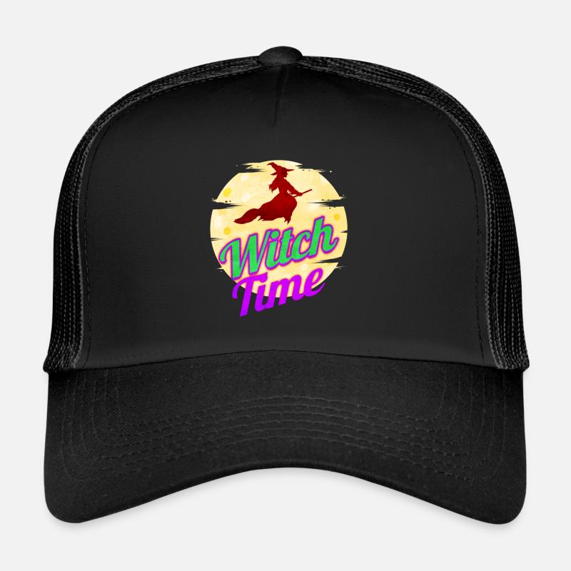 Sorcière volant par la lune Witch Time Halloween Casquette trucker 