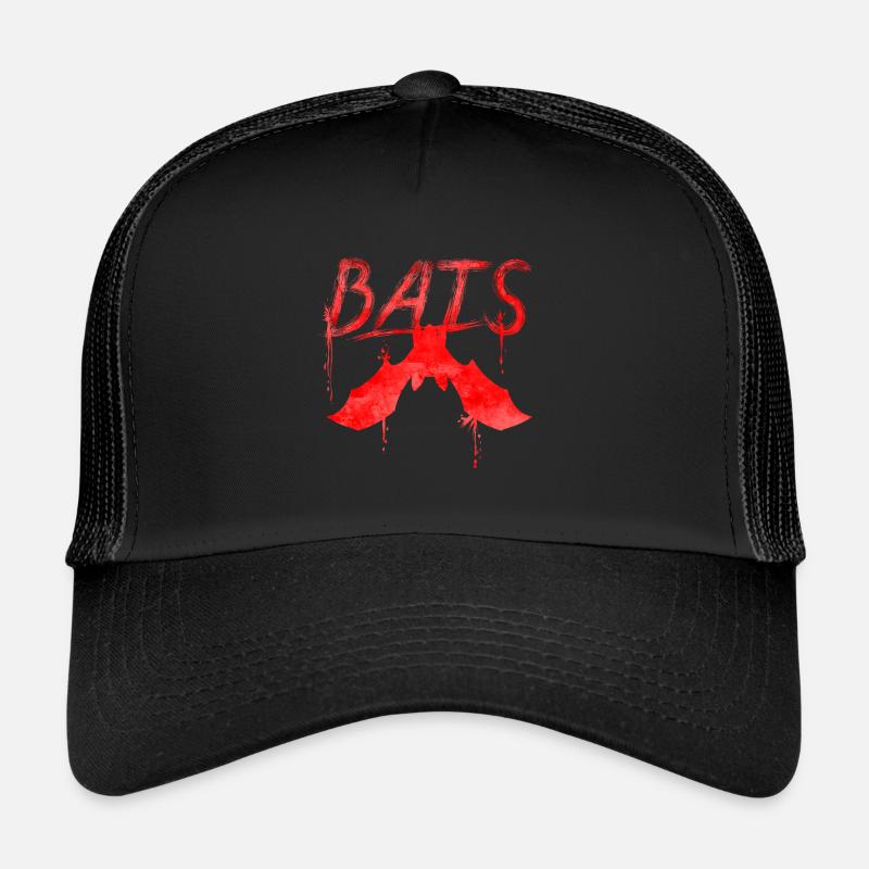 Bats Written With A Bat Hanging Down Halloween Trucker Cap