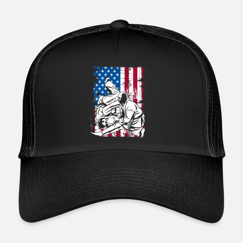 Kampfkunst Auf Einer Usa flagge - Trucker Cap - Schwarz/Schwarz
