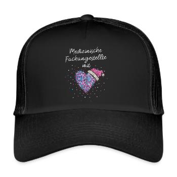 MFA mit viel Herz Wichteln Weihnachtsgeschenk - Trucker Cap - Schwarz/Schwarz - Vorne